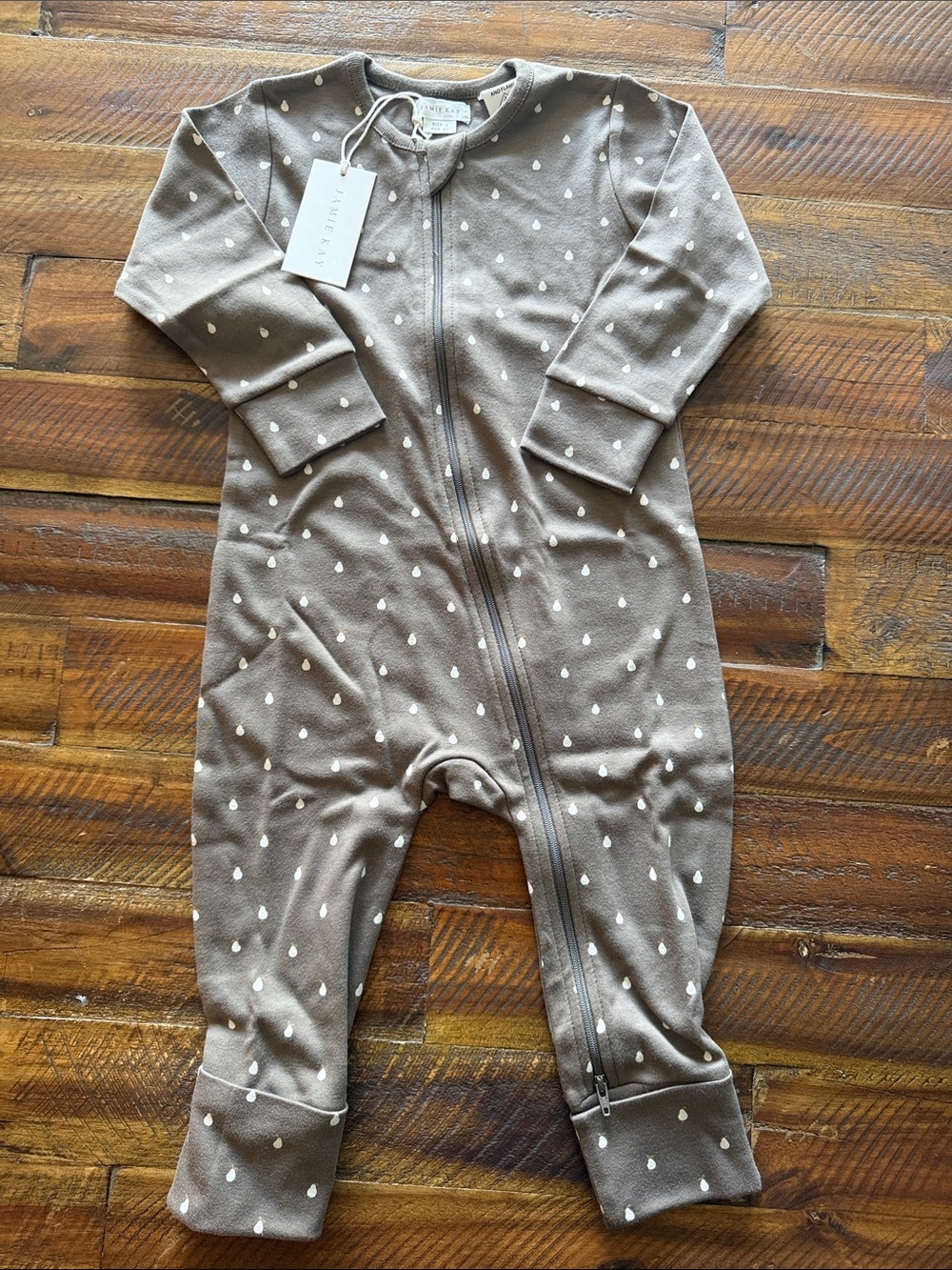 Jamie Kay Brown Footie with White Teardrop Print